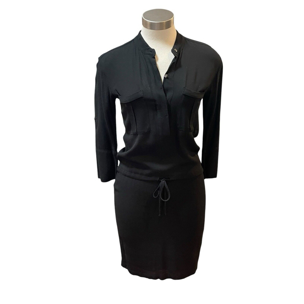 Standard James Perse Shirt Dress Cinched Tie Waist Long Sleeve Black Sz. 1 S